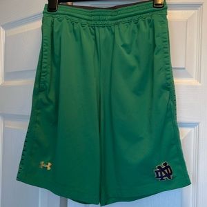 Under Armour Notre Dame men’s green athletic shorts.
